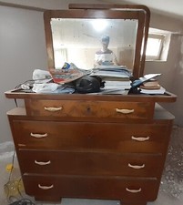 Comò Cassettiera Cassettone Vintage Legno con Specchio Girevole