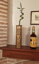 Bossolo Di Artiglieria in Ottone 1915-18 Scolpito a mano. ARTE DA TRINCEA.