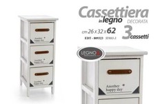 MOBILE CASSETTIERA IN LEGNO BIANCO 3 CASSETTI DECORATI 26*32*62 CM EDT-809323