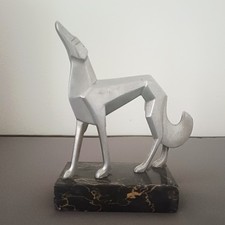 SCULTURA CANE LEVRIERO Art Dèco METALLO BASE MARMO
