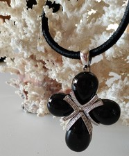 Girocollo collana con pendente grande croce onice e argento 925