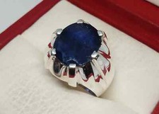 Anello 9 carati zaffiro blu naturale argento sterling 925 fatto a mano vero zaffiro