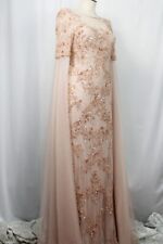 Abito elegante a sirena lungo da cerimonia rosa cipria con decorazioni floreali