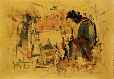 FIGURA PERSONAGGIO SEDUTO DANTI ALVARO DIPINTO ORIGINALE OLIO TAVOLETTA 50X35