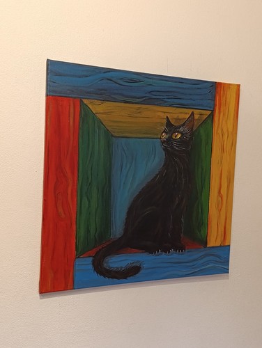 Gatto nero quadro dipinto - gatto,