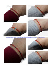 Bracciale in Corallo da 2,5mm di argento 925 per uomo Braccialetto con pietre