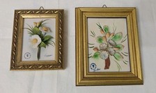 Coppia Quadretti Composizione Floreale Porcellana Capodimonte  Da Parete Firmati