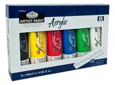Acrilico Artista Pittura Tubetti 6 X 120ml Colori Assortiti & Unire Palette