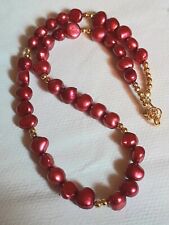 COLLANA PERLE BAROCCHE ROSSE 8-11MM VERE PERLE D'ACQUA DOLCE E PERLINE ORO 23K
