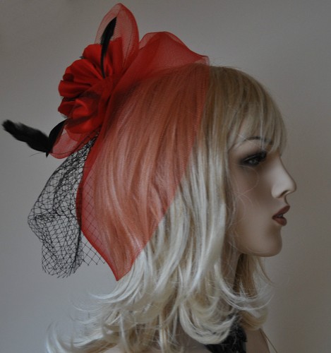 Fascinator rosso matrimonio - fascinator,
