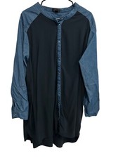 Camicia tunica donna Elios con bottoni davanti e maniche in denim taglia 2X