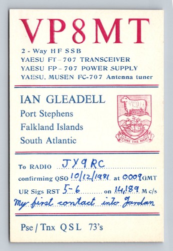 Ham radio qsl - ham, vp8mt