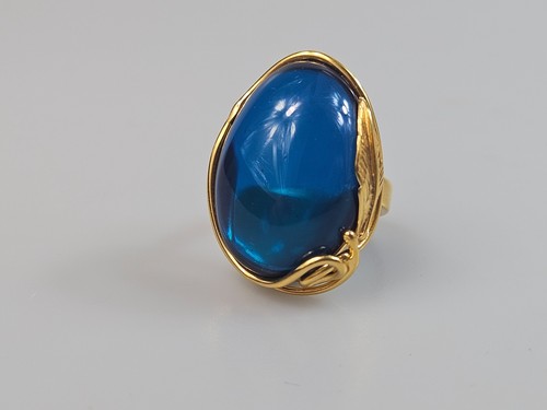 Anello ambra blu oro - , di