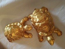 Coppia Di Tartarughe Color Oro In Resina