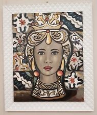 QUADRO DIPINTO A MANO OLIO SU TELA CON CORNICE IN LEGNO E TESTE DI MORO SICILIA