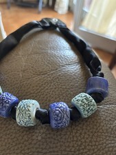 Collana Collane Raso Pelle Perle Ceramica Fatte A Mano