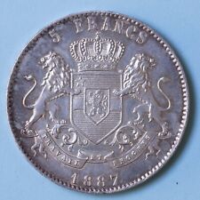 CONGO BELGA LEOPOLDO II 5 FRANCHI 1887 SPL RARA ARGENTO MONETA COLLEZIONE