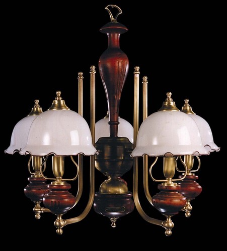 Lampadario ottone legno - lampadario,