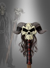 Bastone da stregone con corna per costumi voodoo, demoni e maghi cm 140 circa
