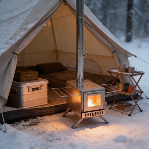 Stufa legna pieghevole - legna, tenda