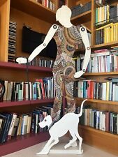 manichino scultura LEGNO VINTAGE RIVISITATO Passeggiata Con Il Cane
