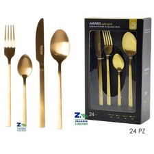 SERVIZIO 24 PZ POSATE AMARIS SATIN COLOR ORO SATINATO STILE MODERNO ART. 54692