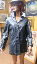 GIACCA IN PELLE Donna Woman Nero in vera pelle VINTAGE tg 42 giaccone
