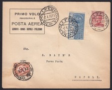 Primo Volo Napoli-Milano Fermo Posta 7/4/26 Michetti c.60 + PA L. 1 + Tax c.30.