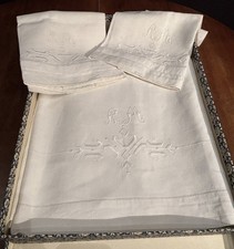 Antico  Lenzuolo con federe Lino Ricamo mano Cm 230x280 Perfetto Da Rinfrescare