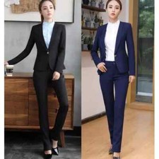 Elegante Tailleur completo donna nero giacca maniche blu nero pantaloni w9034