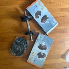 2 x 10 kg cad. manubri pesi usati marca Domyos. Come nuovi imballo originale.