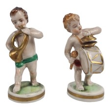 ANTICA STATUINA PORCELLANA PUTTO PUTTI MUSICANTI COPPIA CERAMICA CAPODIMONTE !!