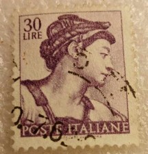 FRANCOBOLLO MICHELANGIOLESCA POSTE ITALIANE 30 LIRE FILIGRANA A STELLA