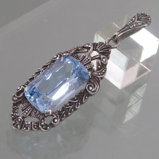 CIONDOLO ART DECO ARGENTO 800/1000 ° acquamarina - pietra colorata ° ARGENTO