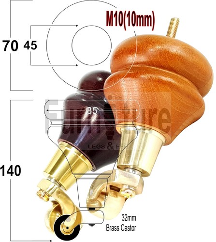 Gamba ruota mobili legno - 4x,