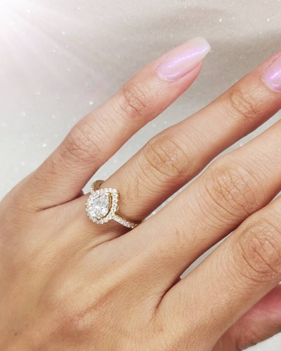 Anello aureola diamante - , pera