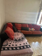 divano letto angolare, pelle marrone arancione rosso