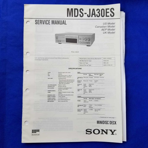 Sony mds ja30es manuale - mds-ja30es,
