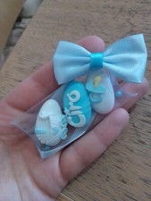 BOMBONIERA CONFETTI DECORATI BATTESIMO NASCITA AZZURRO ROSA SCATOLINA SACCHETTO