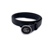 Autentica cintura Gucci skinny in pelle nera con fibbia GG taglia 85/34