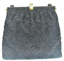 BORSA DA SERA BLU NOTTE - VINTAGE - TESSUTO A RILIEVO - GUANTI ALL' INTERNO