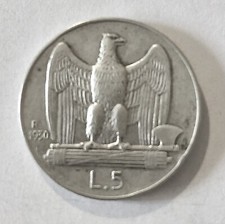 Regno d’Italia -Re V. Emanuele III - Lire 5 Aquilino Argento. 1930 - qSPL.