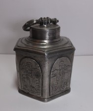 Antica Scatola Esagonale Peltro Immagine Sacra