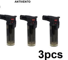 3XACCENDINO ANTIVENTO CON FIAMMA OSSIDRICA CANNELLO RICARICABILE GAS PER PISTOLA