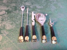 1960 Sheffield 1 Centavo Design Bar Tool Set-Coltello/Cavatappi/Cucchiaio/Forchetta/Filino