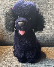 Peluche cane barboncino nero e viola Dakin vintage 1994 fiocchi rossi bocca aperta seduto