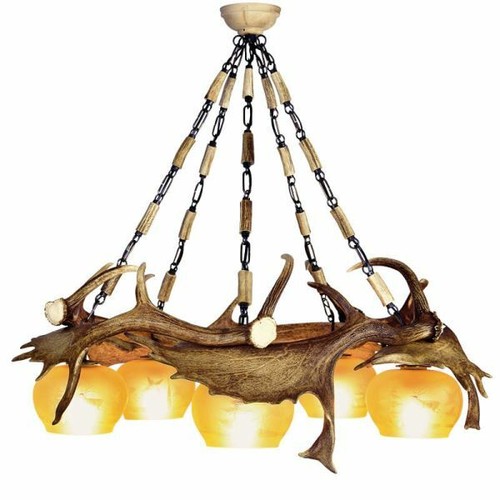 Lampadario con vere corna - , di