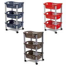 Carrello porta frutta 3 ripiani vivande cestini contenitore multiuso rosso blu t