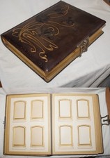 ANTICO ALBUM DI FOTO COPERTINA IN PELLE LAVORATA IN ORO BORDO DORATO ART NOUVEAU