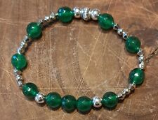 BRACCIALE BRACCIALETTO DONNA VERDE GIADA ACCESSORI COLORE ARGENTO (H1)